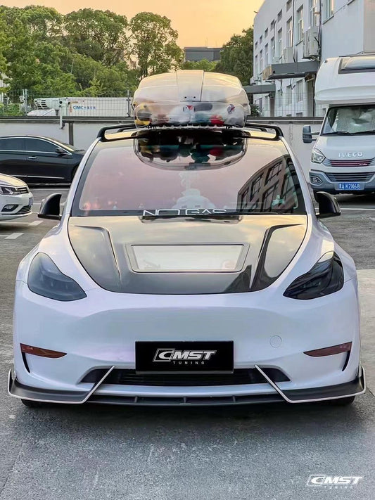 Tesla Model Y Performance AWD Long Range RWD Standard 2020-ON with Aftermarket Parts - V3 Tempered Glass Clearview Style Hood Bonnet Carbon Fiber / FRP from CMST Tuning