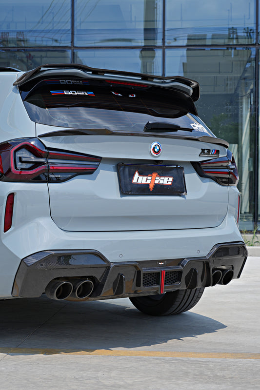 BMW X3M X3MC (F97) LCI 2022 2023 2024 with Aftermarket Parts - Rear Roof Spoiler Pre-preg Carbon Fiber from BCTXE Tuning