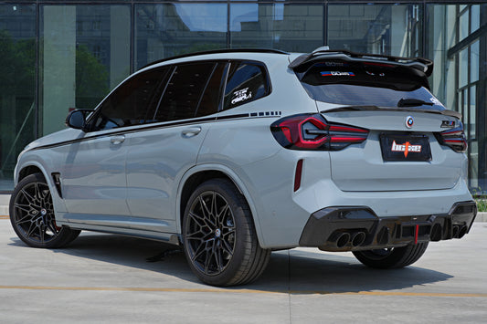 BMW X3M X3MC (F97) LCI 2022 2023 2024 with Aftermarket Parts - Rear Roof Spoiler Pre-preg Carbon Fiber from BCTXE Tuning