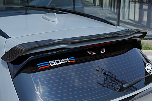 BMW X3M X3MC (F97) LCI 2022 2023 2024 with Aftermarket Parts - Rear Roof Spoiler Pre-preg Carbon Fiber from BCTXE Tuning