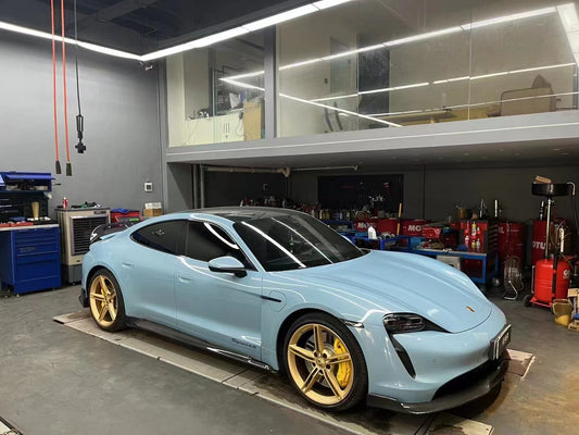 Porsche Taycan 9J1 Sedan/Cross Turismo RWD/4S/GTS/Turbo/Turbo S 2020-ON & E-Tron GT 2022-ON with Aftermarket Parts - Carbon Fiber & FRP Side Skirts from CMST Tuning