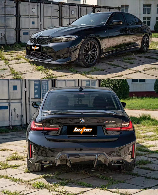 BMW 3 Series 330i (with M-package bumper, does not fit base model) M340i G20 G21 LCI 2023 2024 with Aftermarket Parts - Rear Diffuser Pre-preg Carbon Fiber from BCTXE Tuning