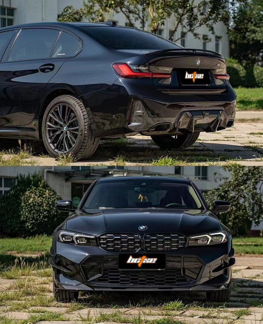 BMW 3 Series 330i (with M-package bumper, does not fit base model) M340i G20 G21 LCI 2023 2024 with Aftermarket Parts - Rear Diffuser Pre-preg Carbon Fiber from BCTXE Tuning