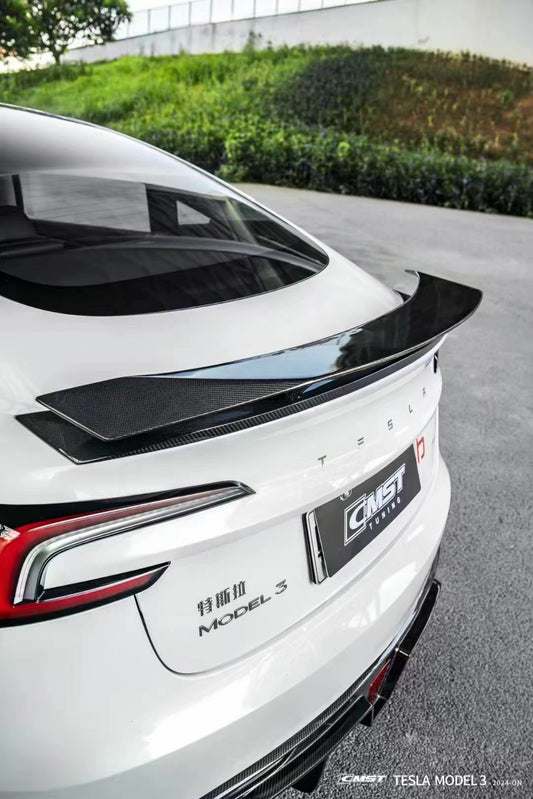 Tesla Model 3 Highland / Performance 2024-ON with Aftermarket Parts - V1 Style Rear Spoiler Carbon Fiber from CMST Tuning