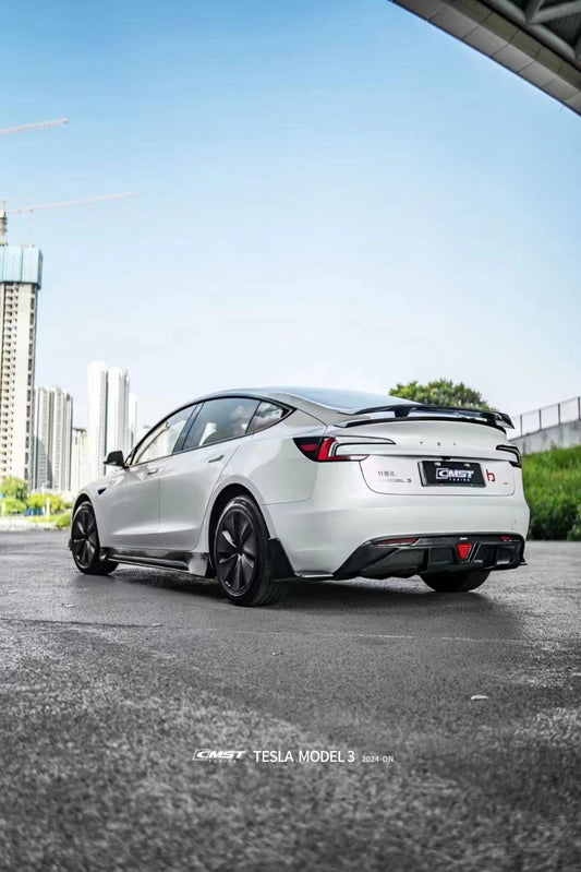 Tesla Model 3 Highland / Performance 2024-ON with Aftermarket Parts - V1 Style Rear Spoiler Carbon Fiber from CMST Tuning