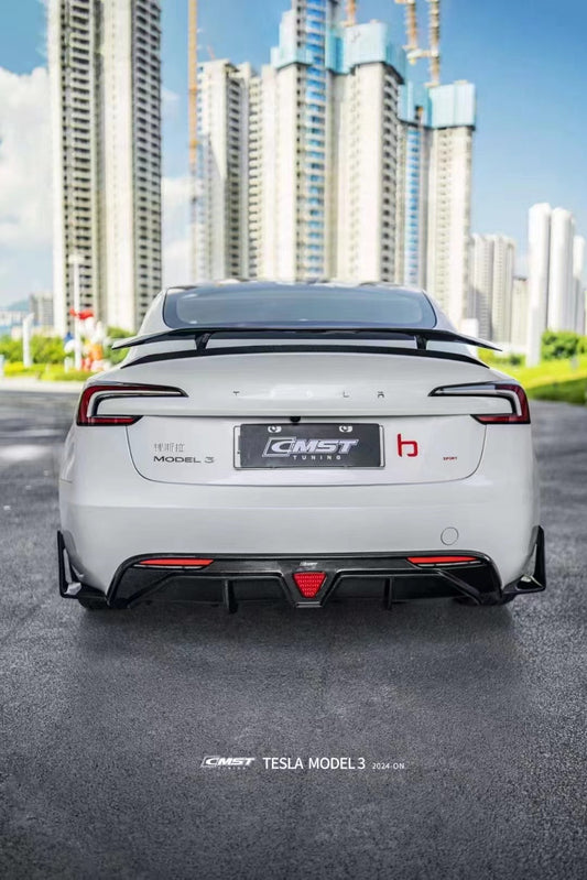 Tesla Model 3 Highland / Performance 2024-ON with Aftermarket Parts - V1 Style Rear Spoiler Carbon Fiber from CMST Tuning