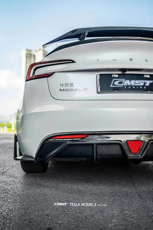 Tesla Model 3 Highland / Performance 2024-ON with Aftermarket Parts - V1 Style Rear Spoiler Carbon Fiber from CMST Tuning