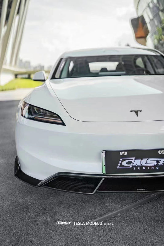 Tesla Model 3 Highland 2024-ON with Aftermarket Parts - V1 Front Lip Carbon Fiber from CMST Tuning