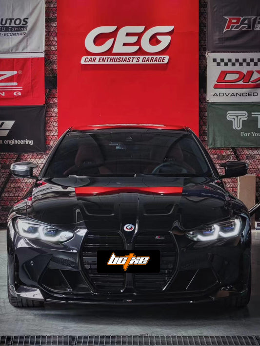 BMW M3 G80 G81 & M4 G82 G83 2021 2022 2023 2024 with Aftermarket Parts - V2 Style Front Lip Pre-preg Carbon Fiber from BCTXE Tuning