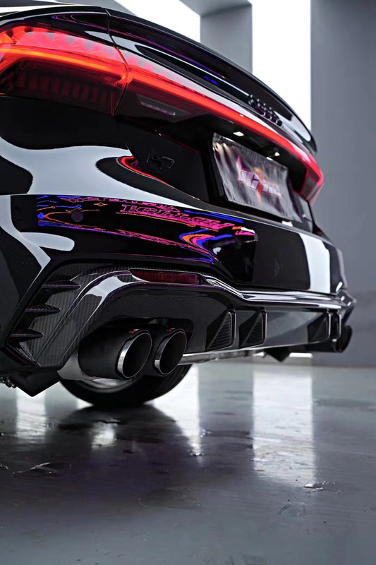 Audi A7 (with s-line bumper, does not base model) C8 2019 2020 2021 2022 2023 2024 with Aftermarket Parts - V1 Rear Diffuser Pre-preg Carbon Fiber from BCTXE Tuning
