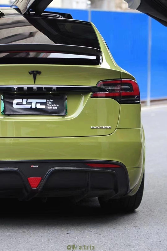 Tesla Model X P100D 100D 90D 75D 60D Performance Long Range Base 2016 2017 2018 2019 2020 2021 with Aftermarket Parts - Rear Diffuser Carbon Fiber / FRP from CMST Tuning