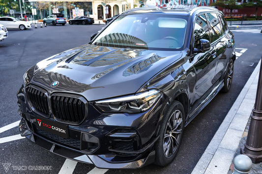 BMW X5 M60i M50i & s/x Drive 40i (With M-Package, does not fit base model) G05 (Fits Both Pre-LCI & LCI) 2019-ON with Aftermarket Parts - Pre preg Carbon Fiber Hood from TAKD Carbon