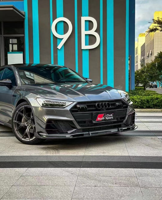 Audi S7 A7 (with s-line bumper) C8 2019 2020 2021 2022 2023 2024 with Aftermarket Parts - Front Lip Pre-preg Carbon Fiber from TAKD Carbon