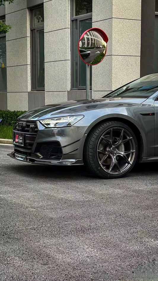 Audi S7 A7 (with s-line bumper) C8 2019 2020 2021 2022 2023 2024 with Aftermarket Parts - Front Lip Pre-preg Carbon Fiber from TAKD Carbon