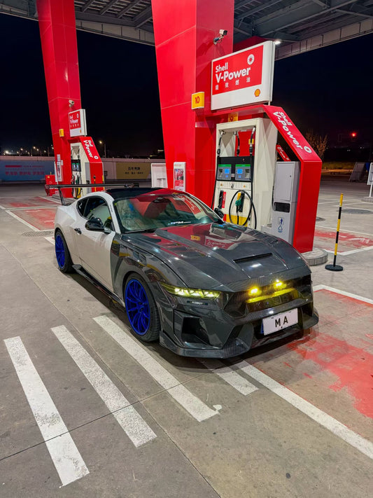 Ford Mustang S650 2.3 Ecoboost 5.0 GT Dark Horse 2024-ON with Aftermarket Parts - DARKSTAR Front Bumper & Lip Carbon Fiber / FRP from Robot Craftsman