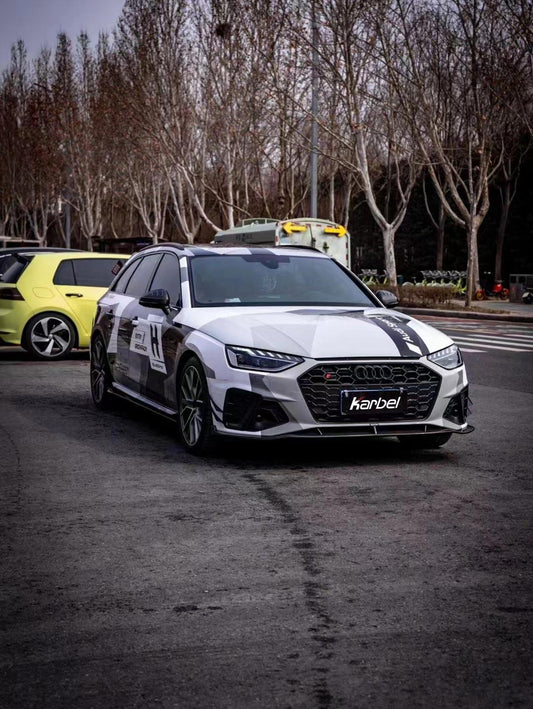 Audi S4 A4 S-line (with s-line bumper, does not fit base model) B9.5 2020 2021 2022 2023 2024 With Aftermarket Parts - Compatible with Karbel Upper Valences & Compatible with OEM Bumper Style Front Canards Pre-preg Carbon Fiber from Karbel Carbon
