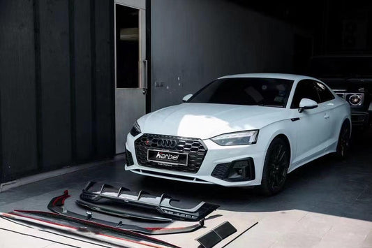 Audi S5 A5 (with s-line bumper, does not base model) B9.5 2020 2021 2022 2023 2024 with Aftermarket Parts - V2 Style Front Lip Pre-preg Carbon Fiber from Karbel Carbon