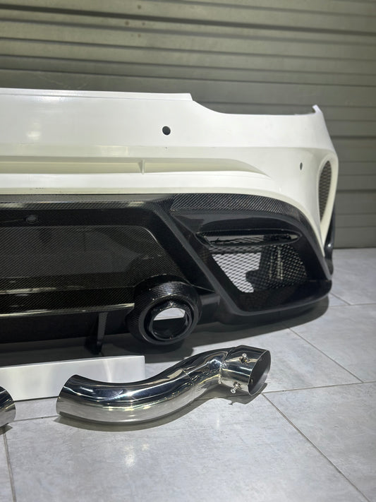 Mercedes Benz AMG GT/GTS C190 (fits both Pre-facelift & facelift) 2015 2016 2017 2018 2019 2020 2021 with Aftermarket Parts - Paragon Rear Bumper & Diffuser (Exhaust Pipe Extension & Tips Included) Carbon Fiber / FRP from Robot Craftsman
