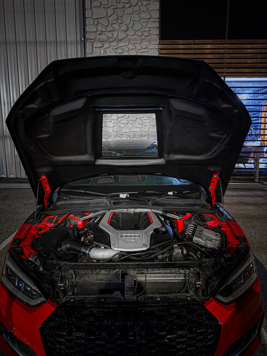Audi RS5 S5 A5 B9 B9.5 2017-ON with Aftermarket Parts - V2 Tempered Glass Transparent Hood Bonnet Carbon Fiber / FRP from CMST Tuning