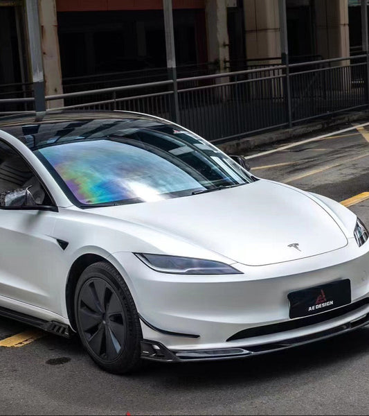 Tesla Model 3 Highland 2024-ON with Aftermarket Parts - AE Style Front Canards Carbon Fiber from ArmorExtend