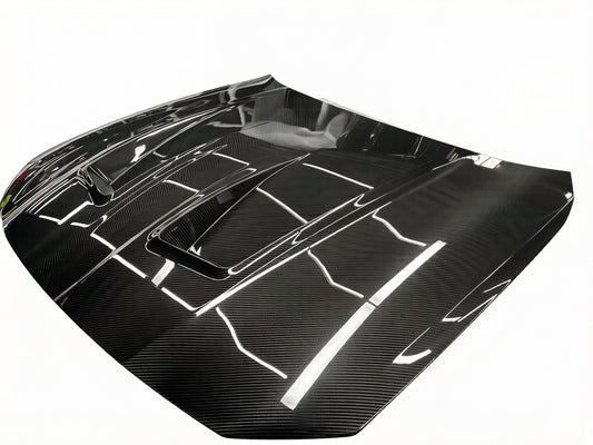 BMW M3 / M3C G80 G81 & M4 / M4C G82 G83 2021 2022 2023 2024 with Aftermarket Parts - Hood Bonnet Double-sided Pre-preg Carbon Fiber from TAKD Carbon