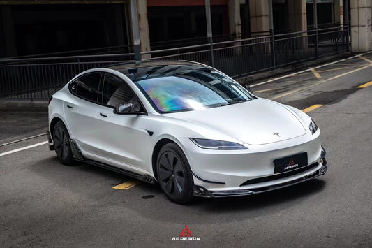 Tesla Model 3 Highland / Performance 2024-ON with Aftermarket Parts - AE Style Side Skirts & Canards Carbon Fiber from ArmorExtend