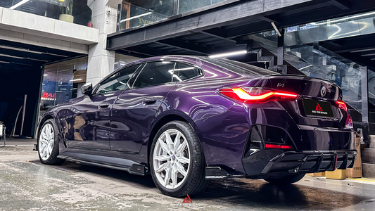 BMW I4 M50 / e Drive 40 G26 2022-ON & 4 Series Gran Coupe M440i 430i G26 2022-ON (with M-package bumper, does not fit base model) with Aftermarket Parts - AE Style Rear Diffuser & Canards Carbon Fiber from ArmorExtend
