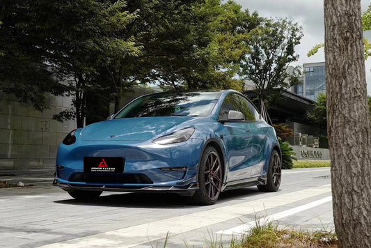 Tesla Model Y 2020 2021 2022 2023 2024 with Aftermarket Parts - AE Style Front Lip Carbon Fiber from ArmorExtend