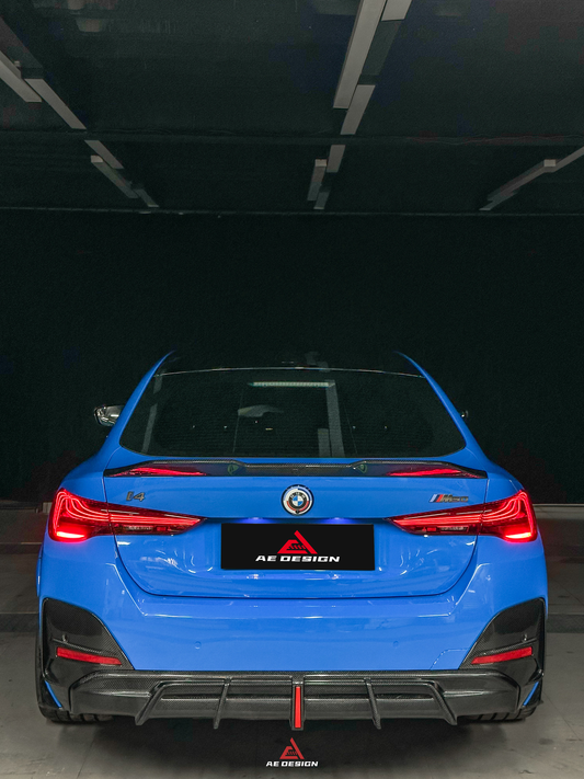 BMW I4 M50 / e Drive 40 G26 2022-ON & 4 Series Gran Coupe M440i 430i G26 2022-ON (with M-package bumper, does not fit base model) with Aftermarket Parts - AE Style Rear Diffuser & Canards Carbon Fiber from ArmorExtend