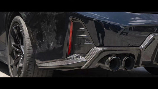 BMW 3 Series 330i (with M-package bumper, does not fit base model) M340i G20 G21 LCI 2023 2024 with Aftermarket Parts - V2 Style Diffuser & Canards Pre-preg Carbon Fiber from Karbel Carbon