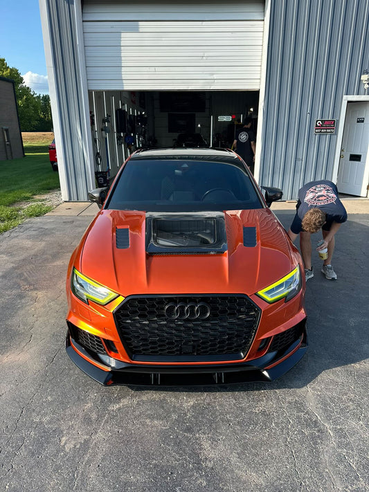 Audi RS3 S3 A3 8V / 8V.5 2014 2015 2016 2017 2018 2019 2020 with Aftermarket Parts - V3 Hood Bonnet Carbon Fiber / FRP from CMST Tuning