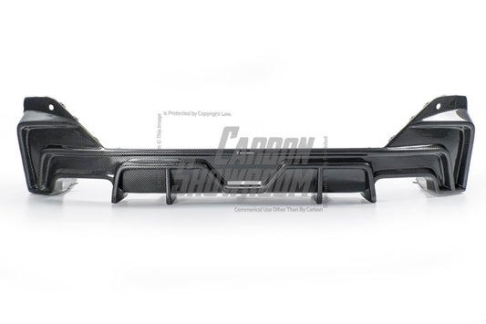 BMW 5 Series 530 540 (with M-package bumper, does not fit base model) G60 G61 2024-ON with Aftermarket Parts - V1 Style Rear Diffuser (Quad Exhaust Tips Included) Pre-preg Carbon Fiber from TAKD Carbon