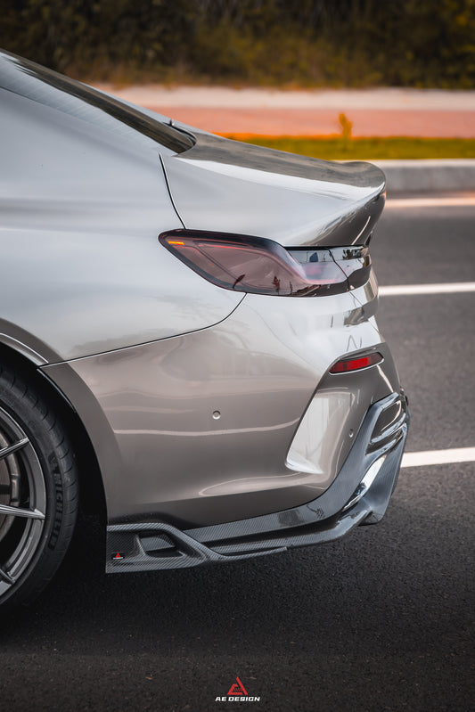 BMW 8 Series M850i 840i (With M-Package Bumper) G14 G15 G16 2018 2019 2020 2021 2022 2023 2024 with Aftermarket Parts - AE Rear Diffuser & Canards Carbon Fiber from ArmorExtend