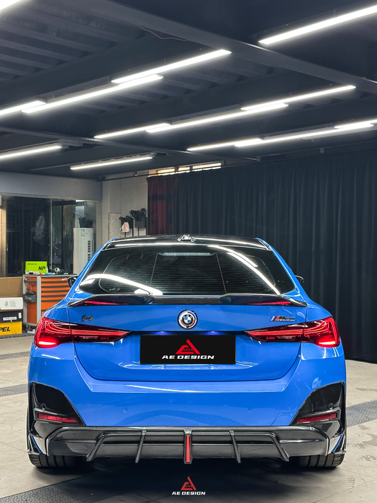 BMW I4 M50 / e Drive 40 G26 2022-ON & 4 Series Gran Coupe M440i 430i G26 2022-ON (with M-package bumper, does not fit base model) with Aftermarket Parts - AE Style Rear Diffuser & Canards Carbon Fiber from ArmorExtend