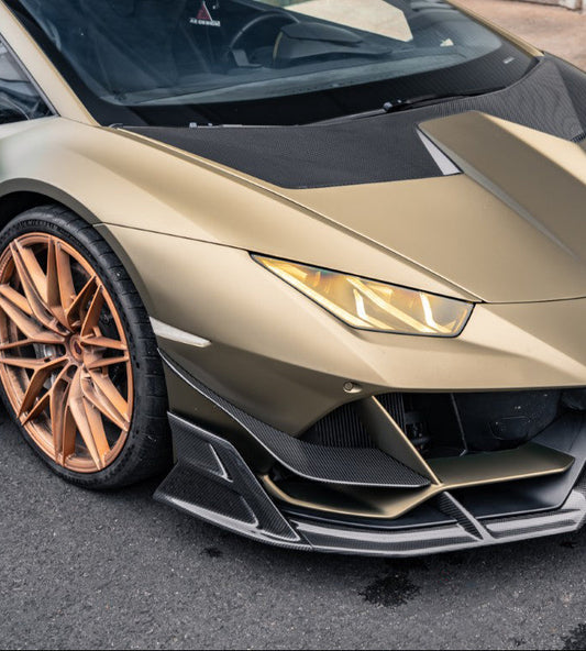 Lamborghini Huracan EVO AWD 2020 2021 2022 2023 with Aftermarket Parts - Front Canards Dry Pre-preg Carbon Fiber from ArmorExtend