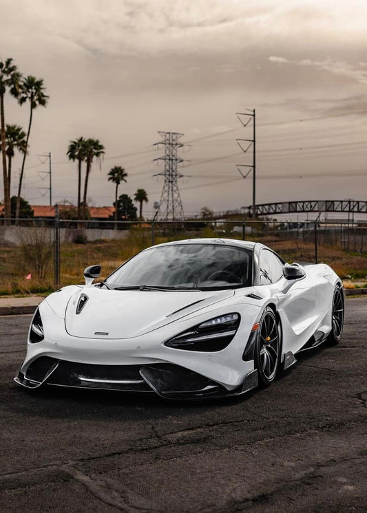 McLaren 720S 2018 2019 2020 2021 2022 2023 with Aftermarket Parts - 765LT Front Bumper & Lip Conversion Kit Pre-preg Carbon Fiber / FRP from Aero Republic