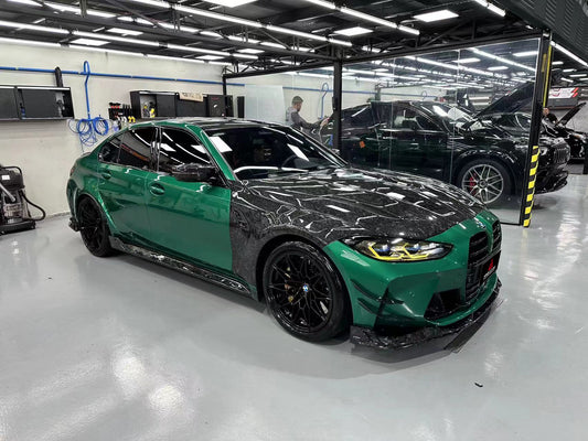 BMW M3 G80 G81 2021 2022 2023 2024 & M4 G82 G83 2021 2022 2023 2024 with Aftermarket Parts - AE Style Side Skirts Carbon Fiber?from ArmorExtend