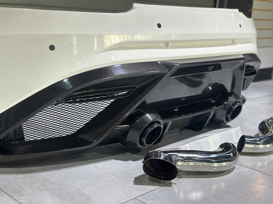 Mercedes Benz AMG GT/GTS C190 (fits both Pre-facelift & facelift) 2015 2016 2017 2018 2019 2020 2021 with Aftermarket Parts - Paragon Rear Bumper & Diffuser (Exhaust Pipe Extension & Tips Included) Carbon Fiber / FRP from Robot Craftsman