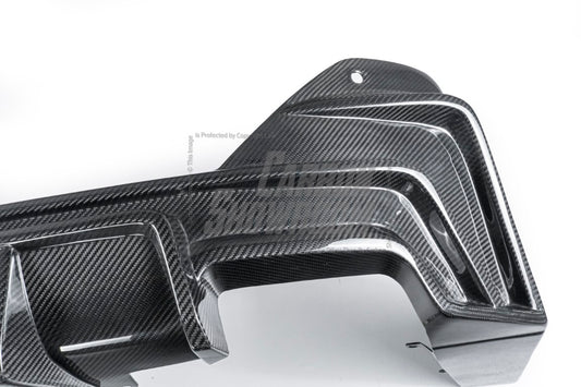 BMW 5 Series 530 540 (with M-package bumper, does not fit base model) G60 G61 2024-ON with Aftermarket Parts - V1 Style Rear Diffuser (Quad Exhaust Tips Included) Pre-preg Carbon Fiber from TAKD Carbon