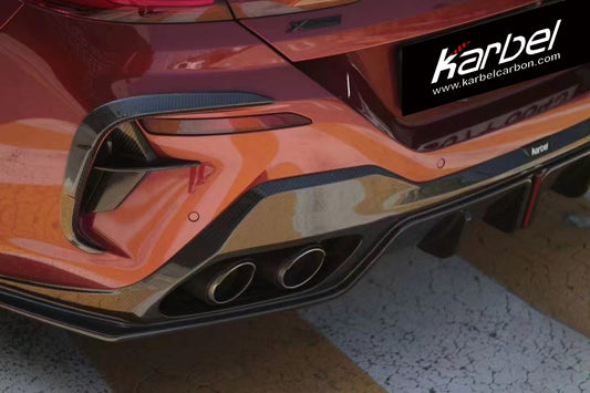 BMW 8 Series M850 840 (With M-Package Bumper) G16 2018 2019 2020 2021 2022 2023 2024 with Aftermarket Parts - Rear Diffuser Pre-preg Carbon Fiber from Karbel Carbon