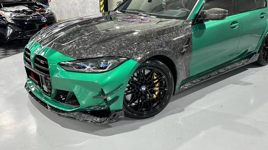 BMW M3 G80 G81 2021 2022 2023 2024 & M4 G82 G83 2021 2022 2023 2024 with Aftermarket Parts - AE Style Side Skirts Carbon Fiber?from ArmorExtend