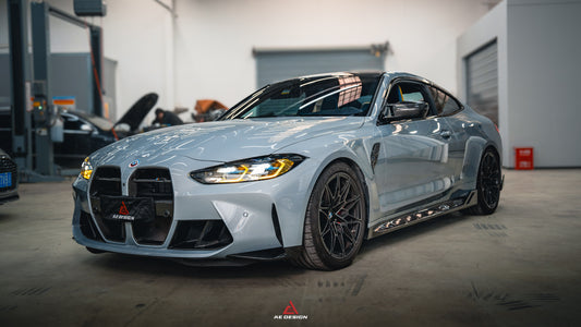 BMW M3 G80 G81 2021 2022 2023 2024 & M4 G82 G83 2021 2022 2023 2024 with Aftermarket Parts - AE Style Side Skirts Carbon Fiber from ArmorExtend