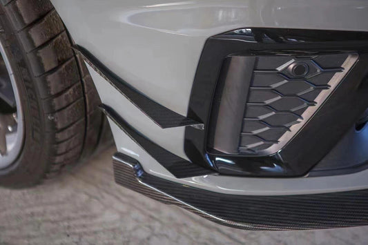 Audi S4 A4 S-line (with s-line bumper, does not fit base model) B9.5 2020 2021 2022 2023 2024 With Aftermarket Parts - Compatible with Karbel Upper Valences & Compatible with OEM Bumper Style Front Canards Pre-preg Carbon Fiber from Karbel Carbon