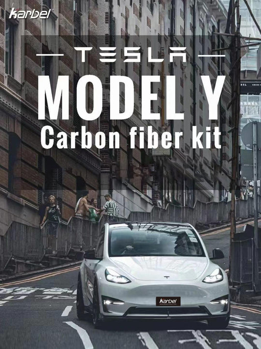 Tesla Model Y 2020-ON with Aftermarket Parts - Front Lip Pre-preg Carbon Fiber from Karbel Carbon