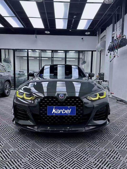 BMW I4 M50 / e Drive 40 (with M-package bumper, does not fit base model) G26 2022-ON & 4 Series Gran Coupe M440i 430i (with M-package bumper, does not fit base model) G26 2022-ON with Aftermarket Parts - Front Lip Pre-preg Carbon Fiber from Karbel Carbon