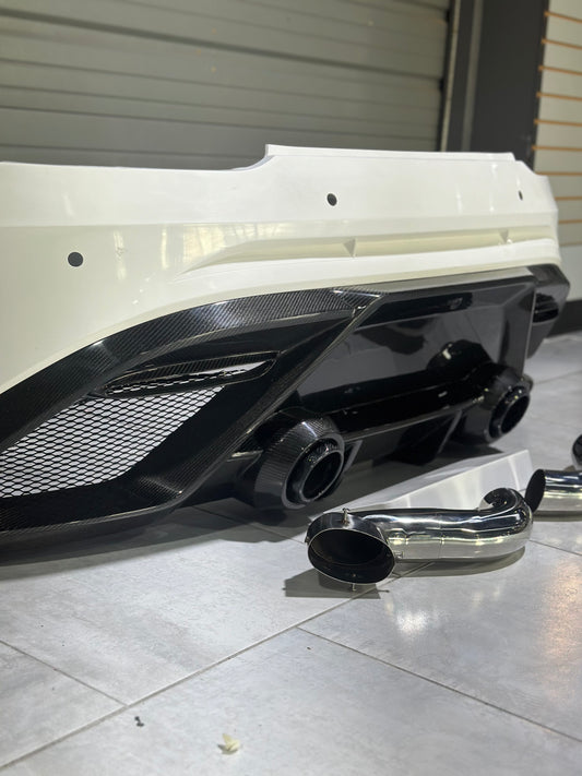 Mercedes Benz AMG GT/GTS C190 (fits both Pre-facelift & facelift) 2015 2016 2017 2018 2019 2020 2021 with Aftermarket Parts - Paragon Rear Bumper & Diffuser (Exhaust Pipe Extension & Tips Included) Carbon Fiber / FRP from Robot Craftsman