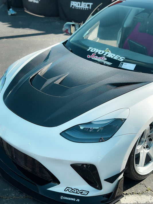 Tesla Model 3 Performance Long Range Standard Base 2017 2018 2019 2020 2021 2022 2023 with Aftermarket Parts - "HACKER" Narrow Body Front Bumper & Front Splitter Carbon Fiber / FRP from Robot Craftsman