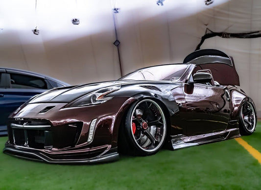 Nissan 370Z Sport Touring Base Fairlady Z Z34 Pre-Facelift 2009 2010 2011 & 370Z Sport Touring Base Fairlady Z Z34 Facelift 2012 2013 2014 2015 2016 2017 2018 2019 2020 & Nismo V1 2009 2010 2011 & Nismo V2 2012 2013 2014 2015 2016 2017 2018 2019 2020 with Aftermarket Parts - VRSA2 Style Front Bumper & Lip Carbon Fiber from EPR USA