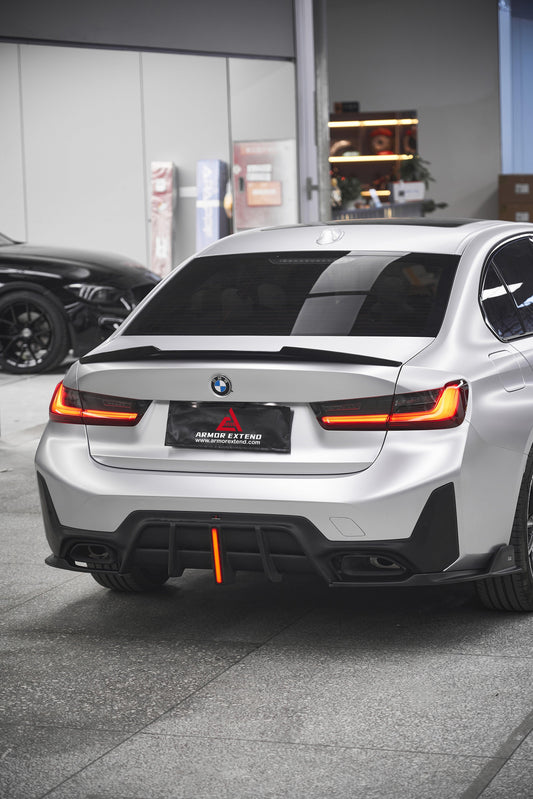 BMW 3 Series 330i (With M-Package Bumper, does not fit base model) M340i G20 G21 LCI 2023 2024 with Aftermarket Parts - Plustic Style Rear Diffuser & Canards ABS from ArmorExtend
