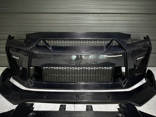 Nissan GTR Nismo Black Edition Track Eidtion Premium Base 2008-2016 (for installation on 2017-2024 vehicles, 2008-2016 hood is recommended) with Aftermarket Parts - Stage 1 Style Front Bumper & Lip (Undertray & DRL included) Carbon Fiber / FRP from CMST Tuning